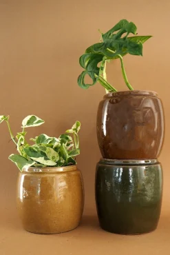 Glaserede Krukker|Lille^PLANT Berit, brun ø 12 cm