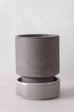Terrakotta-Krukker^PLANT Hoff krukke, raw grey + grå underskål, gulvkrukke