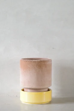 Terrakotta-Krukker|Hoff Krukke Serien^PLANT Hoff krukke, raw rosa + Pale Yellow underskål