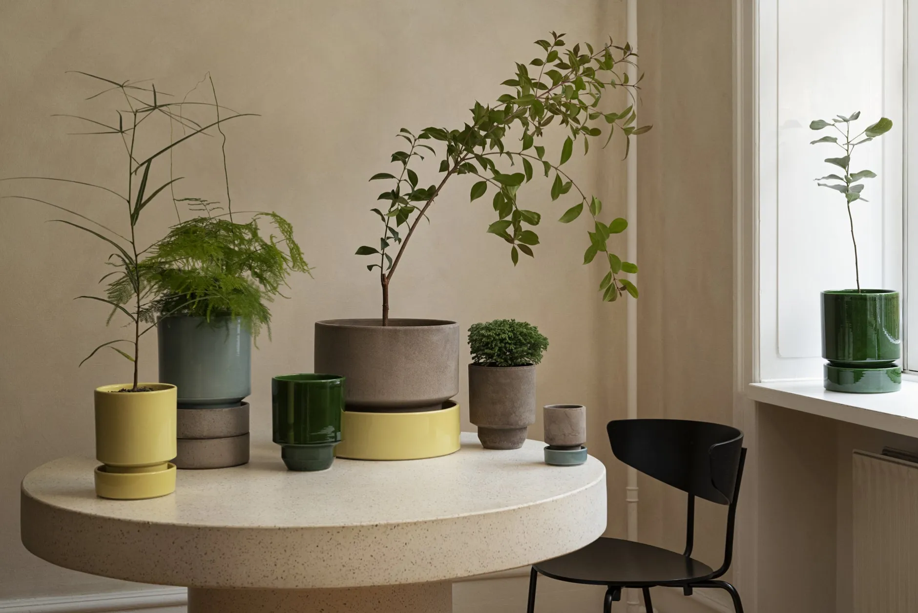 Terrakotta-Krukker|Hoff Krukke Serien^PLANT Hoff krukke, raw rosa + Pale Yellow underskål